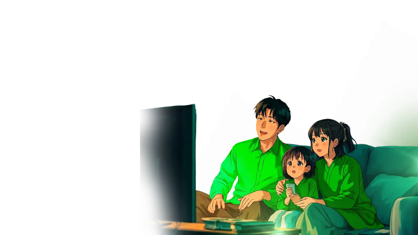 Família assistindo à ZTV no sofá